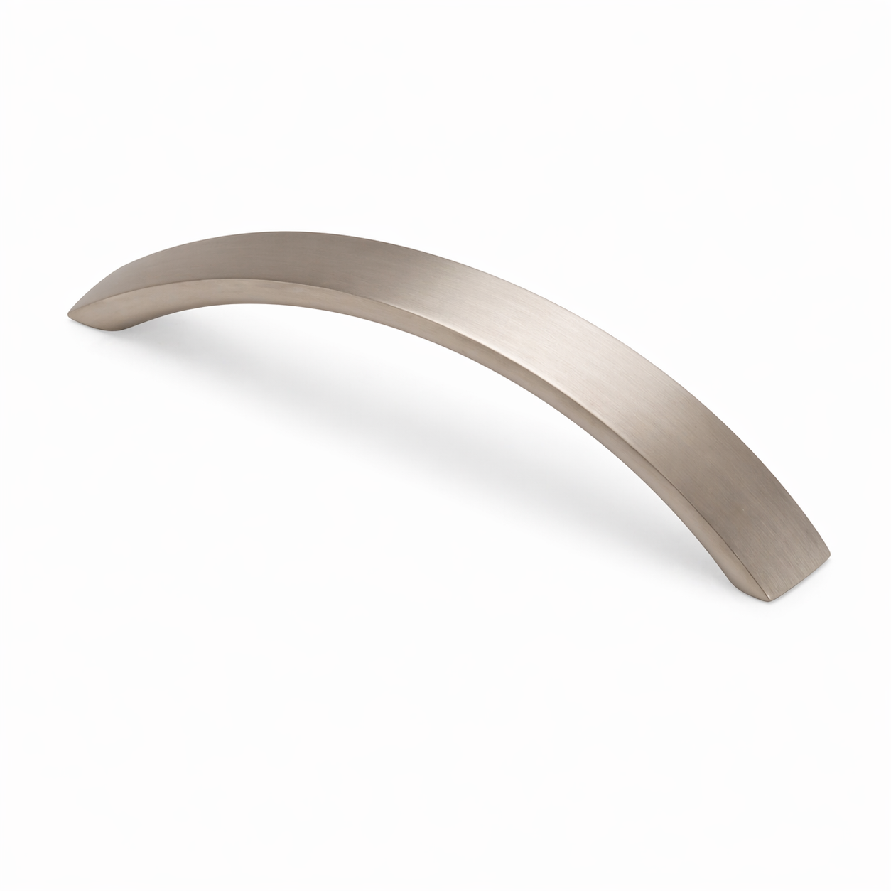 Tirador metálico curvo para muebles de cocina y cajones. Diseño arqueado de 186 mm en acabado inox con agarre cómodo y estilo moderno y ligero.