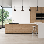 Frentes de cajón de cocina efecto madera a medida. Renueva cajones de cocina sin obra con acabados roble y tonos neutros cálidos, modernos y resistentes.