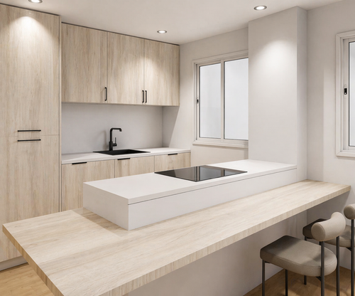 Frentes de cajón de cocina efecto madera a medida. Renueva cajones de cocina sin obra con acabados roble, olmo y nogal de estilo natural y moderno.