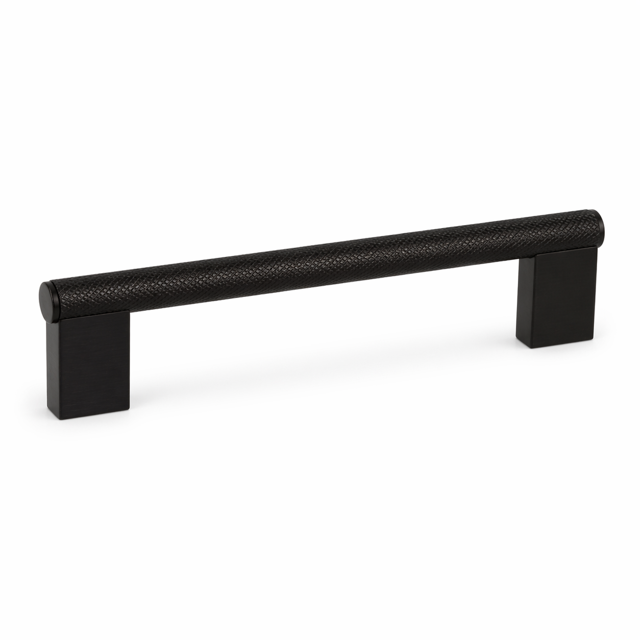 Tirador metálico texturizado para muebles de cocina y cajones. Diseño recto de 182 mm en inox o negro mate con agarre firme y estilo moderno.