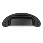 Tirador tipo concha para muebles de cocina y cajones. Diseño clásico de 97 mm en negro mate, plata antigua o cobre antiguo con agarre cómodo y estilo rústico.